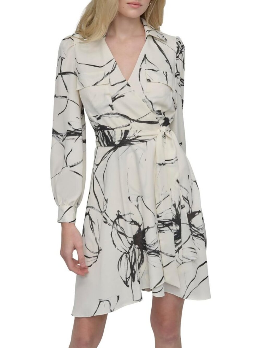 Chic Long Sleeve Collared Tie Mini Shirtdress for Women - Perfect for Any